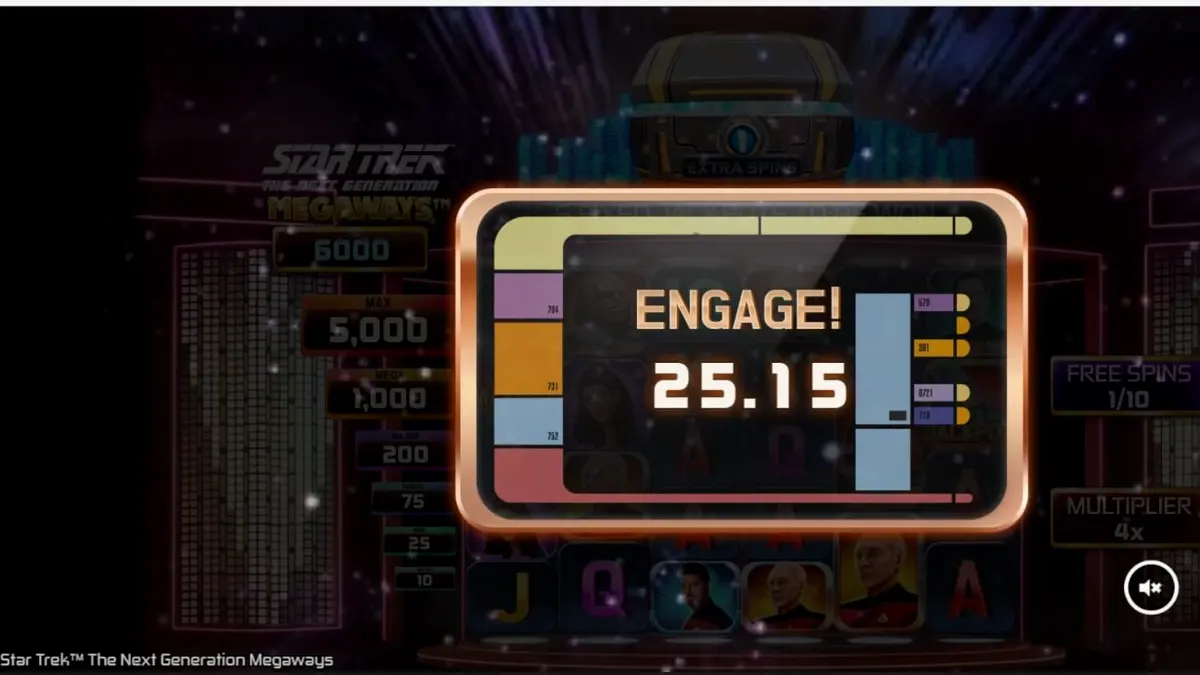 Tampilan antarmuka slot Star Trek: The Next Generation Megaways dengan tema luar angkasa yang futuristik.