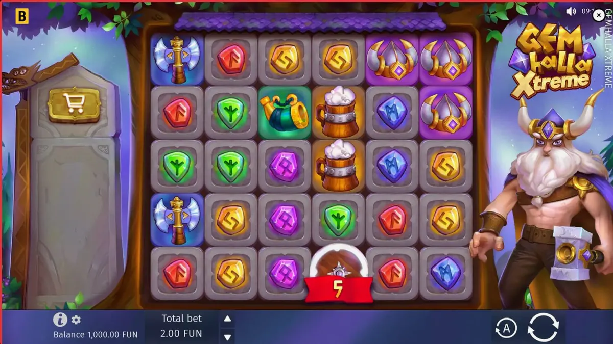 Tampilan visual slot Gemhalla Xtreme dengan tema mitologi Norse dan Thor